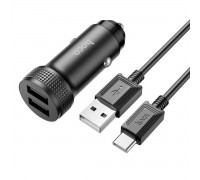 Автомобильное зарядное устройство HOCO Z49 Level dual port car charger set(Type-C) Black