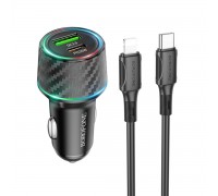 Автомобильное зарядное устройство BOROFONE BZ21 Brilliant 48W dual port PD30W+QC3.0 car charger set(C to iP) Black