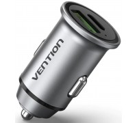 Автомобільний зарядний пристрій Vention Two-Port USB A+C(18/20) Car Charger Gray Mini Style Aluminium Alloy Type (FFBH0)