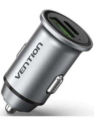 Автомобільний зарядний пристрій Vention Two-Port USB A+C(18/20) Car Charger Gray Mini Style Aluminium Alloy Type (FFBH0)