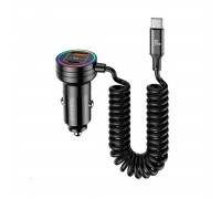 Автомобільний зарядний пристрій Usams US-CC167 C33 60W Car Charger With Spring Cable Black