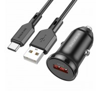 Автомобільний зарядний пристрій BOROFONE BZ18 single port QC3.0 car charger set(Type-C) 18W Black