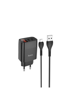 Мережевий зарядний пристрій HOCO C86A Illustrious dual port charger with digital display set(Micro) Black
