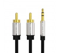Кабель Vention 3.5mm Male to 2RCA Male Audio Cable 3M Black Metal Type (BCFBI)