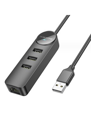 Адаптер Borofone DH6 Erudite 4-in-1 100 Mbps Ethernet Adapter(USB to USB2.0*3+RJ45)(L=0.2M) Black