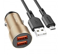 Автомобильное зарядное устройство BOROFONE BZ19 Wisdom dual port car charger set(Micro) Gold