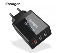Мережевий зарядний пристрій Essager Fangbo QC3.0 3U (QC+Dual 2.4A) Charging Head  black (ECTQC3-FBB01