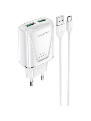 Сетевое зарядное устройство BOROFONE BA54A Wide road dual port QC3.0 charger (Type-C) 18W White