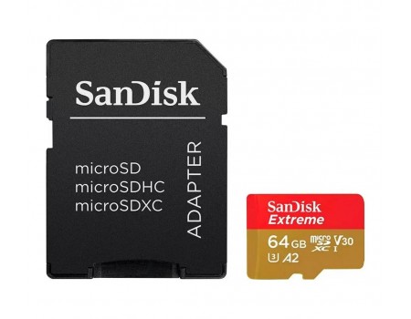 microSDXC (UHS-1 U3) SanDisk Extreme For Action Cams and Drones A2 64Gb class 10 V30 (R170MB/s,W80MB/s) (adapter)