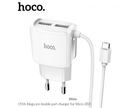 Зарядное устройство сетевое HOCO Micro USB cable Mega Joy C59A  |2USB, 2.1A|