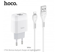 Зарядное устройство сетевое HOCO Lightning Cable Glorious C73A |2USB, 2.4A|