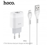 Зарядное устройство сетевое HOCO Micro USB Cable Glorious C73A |2USB, 2.4A|