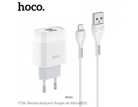 Зарядное устройство сетевое HOCO Micro USB Cable Glorious C73A |2USB, 2.4A|