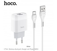 Зарядное устройство сетевое HOCO Type-C Cable Glorious C73A |2USB, 2.4A|