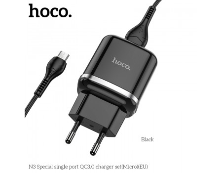 Зарядное устройство сетевое HOCO Micro USB cable Special FCP, AFC N3 |1USB, 18W/3A, QC3.0| (Safety Certified)