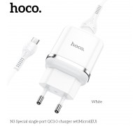 Зарядное устройство сетевое HOCO Micro USB cable Special FCP, AFC N3 |1USB, 18W/3A, QC3.0| (Safety Certified)