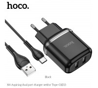 Зарядное устройство сетевое HOCO Type-C cable Aspiring dual port charger set N4 |2USB, 2.4A| (Safety Certified)