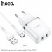 Зарядное устройство сетевое HOCO Type-C cable Aspiring dual port charger set N4 |2USB, 2.4A| (Safety Certified)