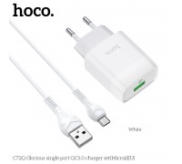 Зарядное устройство сетевое HOCO Micro USB cable Glorious charger set C72Q |1USB, QC3.0/FCP/AFC, 3A, 18W|