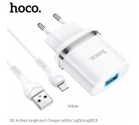 Зарядное устройство сетевое HOCO Lightning Cable Ardent charger set N1 |1USB, 2.4A, 12W| (Safety Certified)