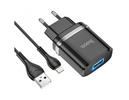 Зарядное устройство сетевое HOCO Lightning Cable Ardent charger set N1 |1USB, 2.4A, 12W| (Safety Certified)