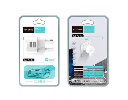 Зарядное устройство сетевое KONI Strong Micro USB cable  KS73M |2USB, 2.4A|