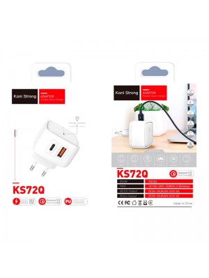 Зарядное устройство сетевое KONI Strong KS72Q |1USB/1Type-C, 3A, QC/PD|