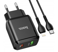 Зарядное устройство сетевое HOCO Type-C to Lightning Cable Favor dual port N5 |1USB/1Type-C, PD20W/QC3.0, 3A| (Safety Certified)