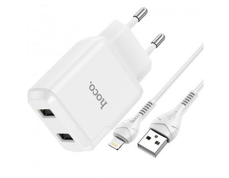 Зарядное устройство сетевое HOCO Lightning cable Speedy dual port charger set N7 |2USB, 2.1A| (Safety Certified)