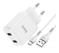 Зарядное устройство сетевое HOCO Micro USB cable Speedy dual port charger set N7 |2USB, 2.1A| (Safety Certified)