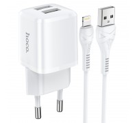 Зарядное устройство сетевое HOCO Lightning Cable Briar dual port charger set N8 |2USB, 2.4A| (Safety Certified)