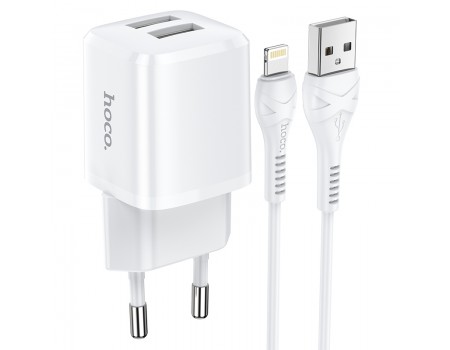 Зарядное устройство сетевое HOCO Lightning Cable Briar dual port charger set N8 |2USB, 2.4A| (Safety Certified)