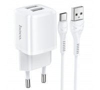 Зарядное устройство сетевое HOCO Type-C Cable Briar dual port charger set N8 |2USB, 2.4A| (Safety Certified)