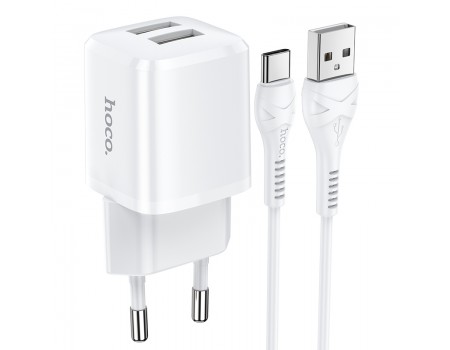 Зарядное устройство сетевое HOCO Type-C Cable Briar dual port charger set N8 |2USB, 2.4A| (Safety Certified)