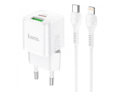 Зарядное устройство сетевое HOCO Type-C to Lightning Cable Prestige charger set N20 |1USB/1Type-C, 20W, 3A, QC/PD|