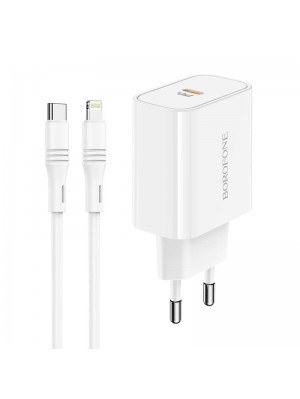 Зарядное устройство сетевое BOROFONE Type-C to Lightning cable Easy Speed single port charger BA57A |Type-C, 20W/3A, PD/QC|