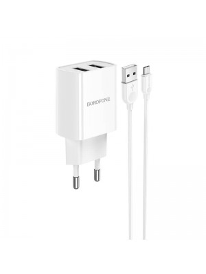 Зарядний пристрій BOROFONE Micro USB Cable Powerway Dual port Charger Set BA53A |2USB, 2.1A|