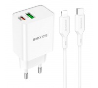 Зарядное устройство сетевое BOROFONE Type-C to Lightning Cable Resource charger BA69A |1USB/1Type-C, 20W/3A, PD/QC|