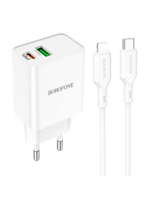 Зарядное устройство сетевое BOROFONE Type-C to Lightning Cable Resource charger BA69A |1USB/1Type-C, 20W/3A, PD/QC|