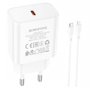 Зарядний пристрій мережевий BOROFONE Type-C до Світлодіодний кабель Power single port charger set BA71A |1Type-C, 20W/3A, PD/QC|