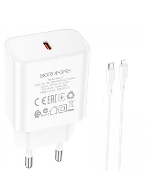 Зарядное устройство сетевое BOROFONE Type-C to Lightning Cable Power single port charger set BA71A |1Type-C, 20W/3A, PD/QC|