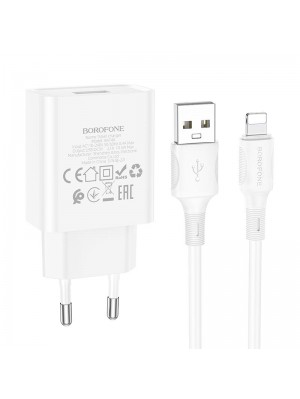 Зарядное устройство сетевое BOROFONE Lightning Cable Aspirer single port charger set BA74A |1USB, 2.1A|