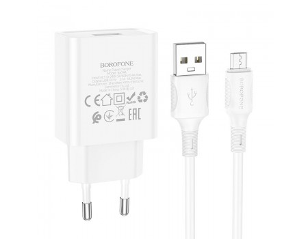 Зарядное устройство сетевое BOROFONE Micro USB Cable Aspirer single port charger set BA74A |1USB, 2.1A|