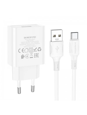 Зарядное устройство сетевое BOROFONE Type-C Cable Aspirer single port charger set BA74A |1USB, 2.1A|