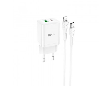 Зарядное устройство сетевое HOCO Type-C to Lightning Cable Founder charger set N28 |1USB/1Type-C, 20W/3A, PD/QC|