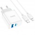 Зарядное устройство сетевое HOCO Type-C to Lightning Cable Stage dual port charger set C105A |1USB/1Type-C, 20W/3A, PD/QC|