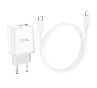 Зарядное устройство сетевое HOCO Type-C to Lightning Cable Stage dual port charger set C105A |1USB/1Type-C, 20W/3A, PD/QC|