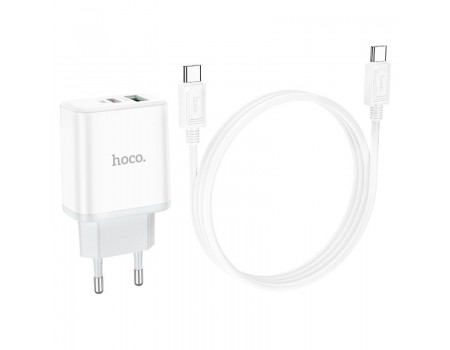 Зарядное устройство сетевое HOCO Type-C to Type-C Cable Stage dual port charger set C105A |1USB/1Type-C, 20W/3A, PD/QC|