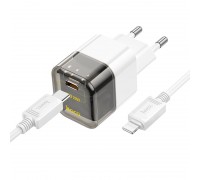 Зарядное устройство сетевое HOCO Type-C to Lightning cable Transparent tribute single-port C125A |1Type-C, PD/QC, 20W/3A|