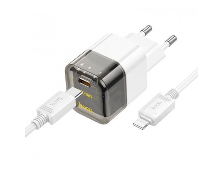 Зарядное устройство сетевое HOCO Type-C to Lightning cable Transparent tribute single-port C125A |1Type-C, PD/QC, 20W/3A|